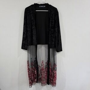 Highness Womens Crushed Velvet Floral Embroidered Kimono Size Small Fairy Boho